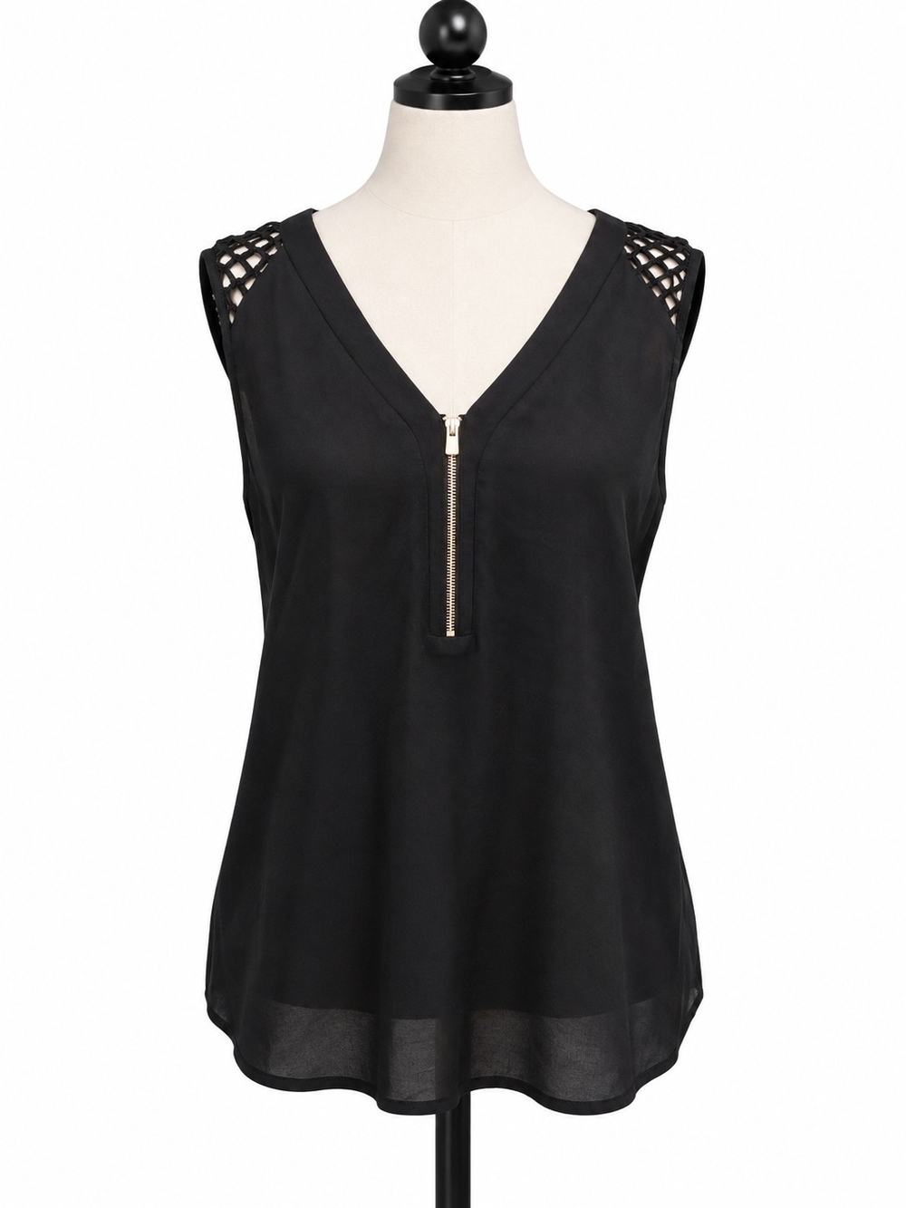 Express Women’s M Black Lace Back Zip Front Sleeveless Blouse